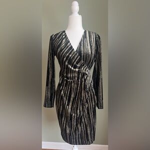 Calvin Klein Velvet Glitter Dress (Black/Gold)- Size 4